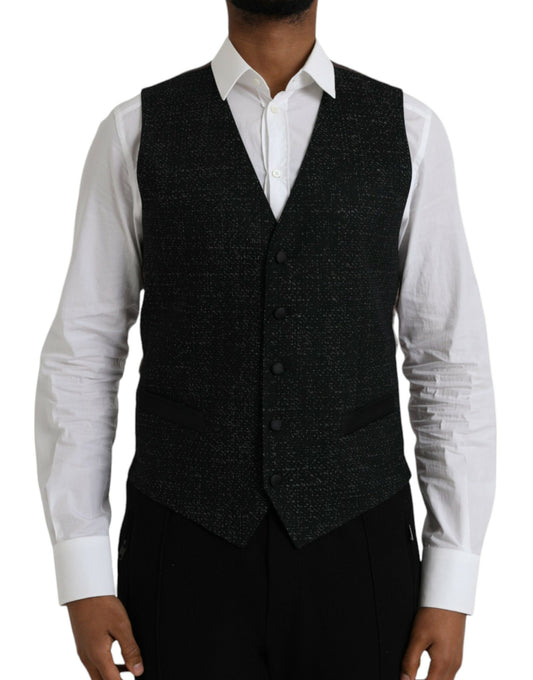 Dolce & Gabbana Black Brown Silk Waistcoat Dress Formal Vest