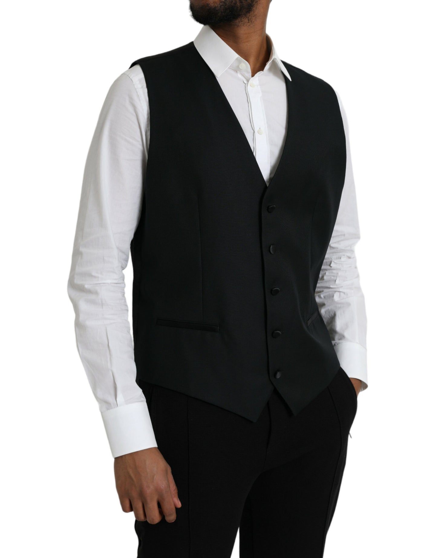 Dolce & Gabbana Black Wool Waistcoat Dress Formal Vest