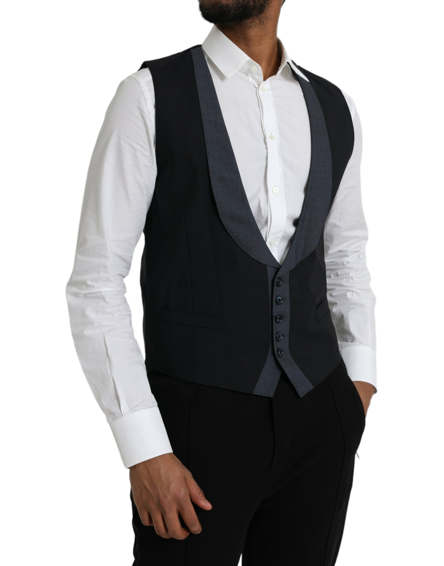 Dolce & Gabbana Black Wool Waistcoat Dress Formal Vest