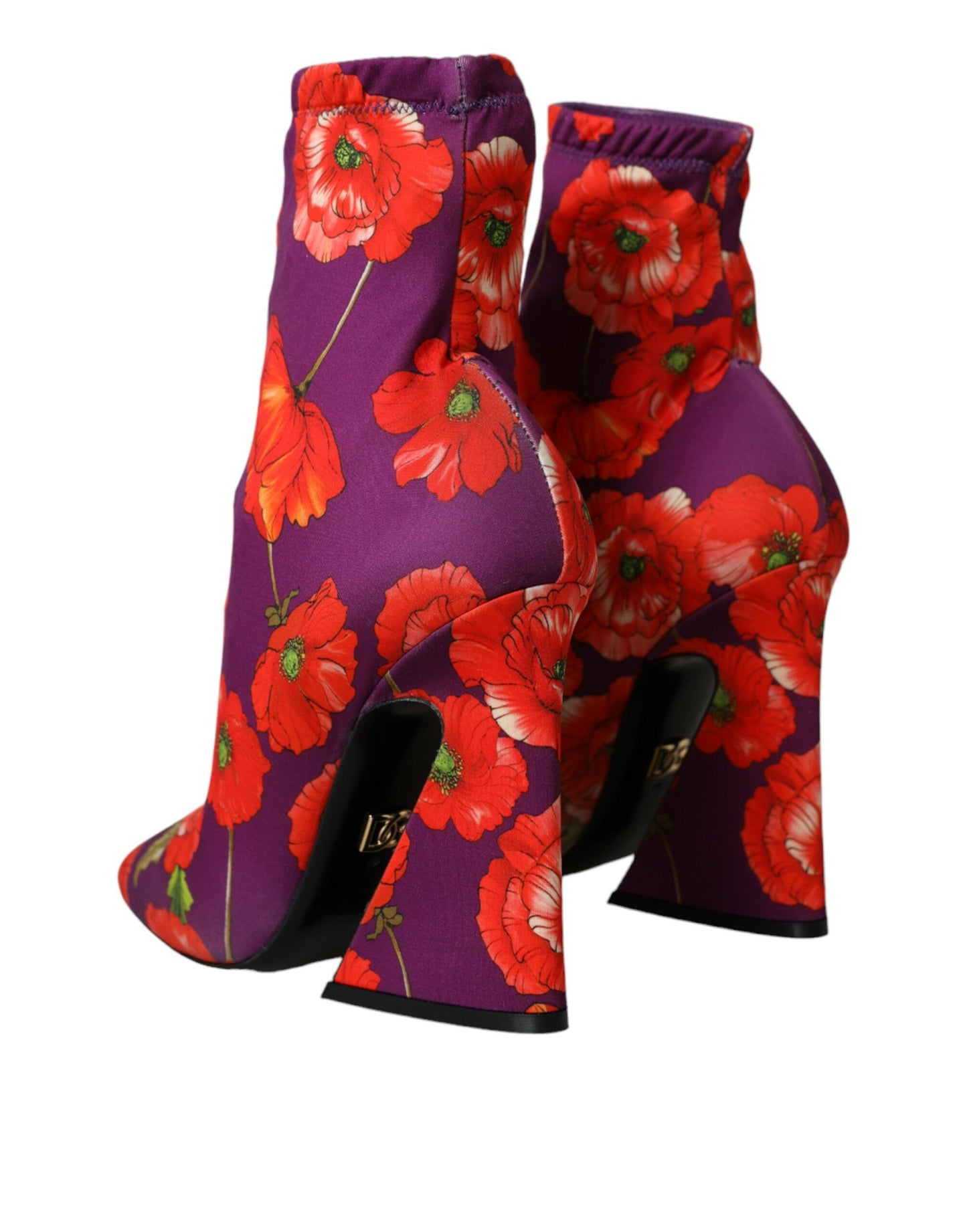 Dolce & Gabbana Purple Floral Jersey Stretch Boots Shoes