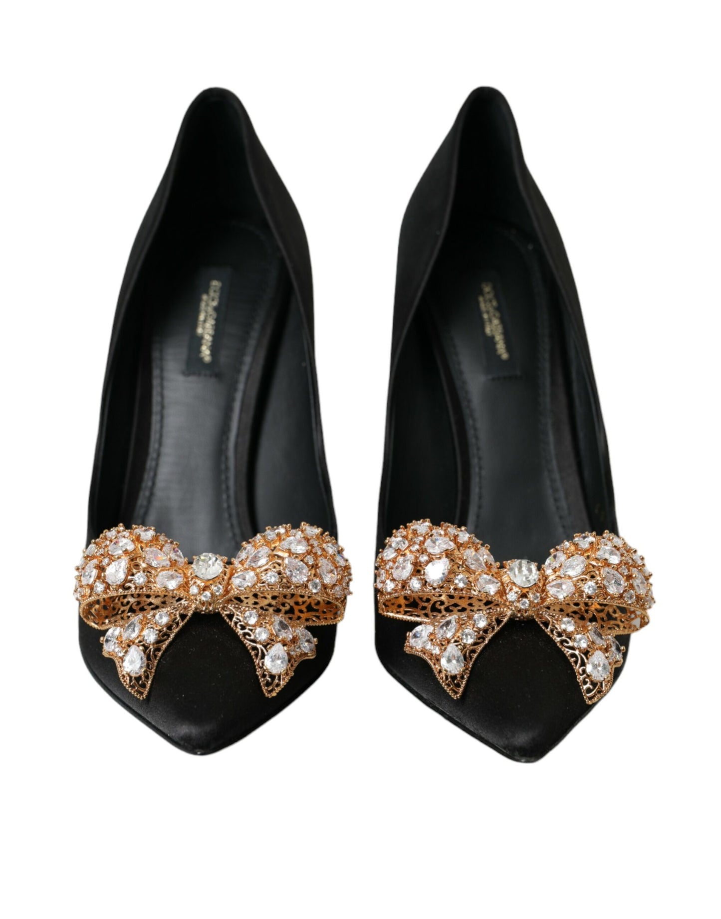 Dolce & Gabbana Black Satin Bow Embellished Heels Pumps Shoes