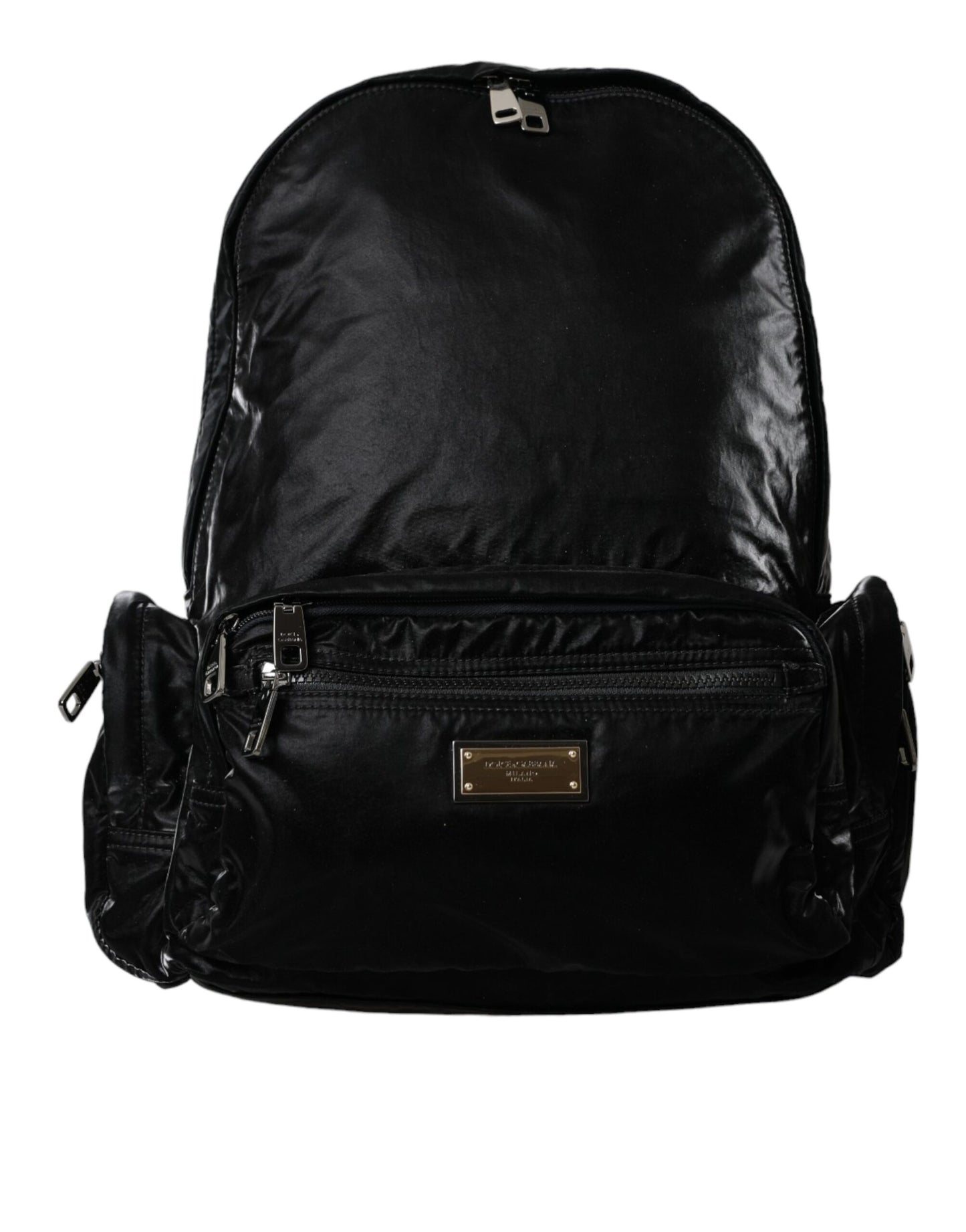 Dolce & Gabbana Black Patent Leather Logo Plaque Backpack Bag