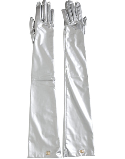 Dolce & Gabbana Silver Spandex Logo Elbow Length Gloves