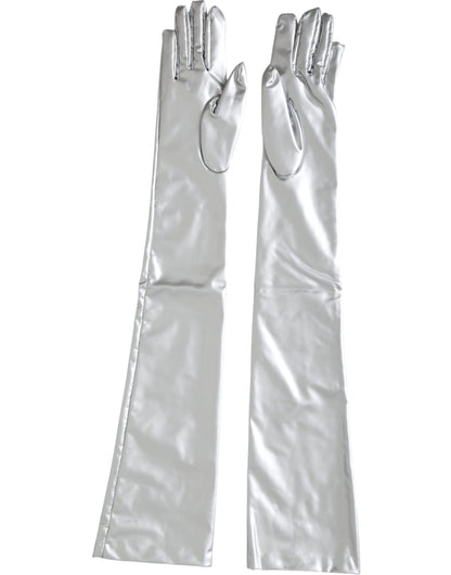 Dolce & Gabbana Silver Spandex Logo Elbow Length Gloves