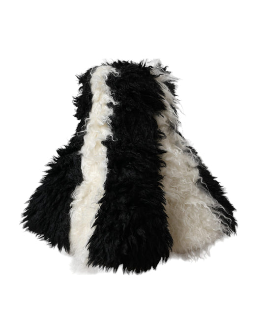 Dolce & Gabbana Black White Stripes Mohair Fur Bucket Hat