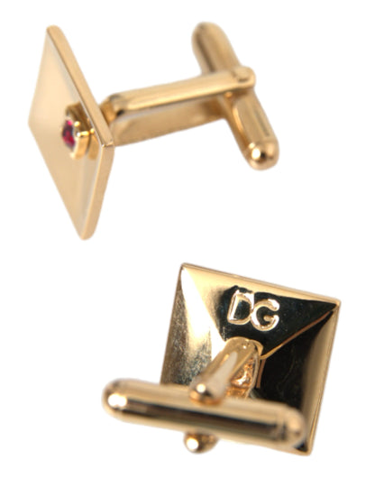 Dolce & Gabbana Gold Plated Brass Crystal Square Pin Cufflinks