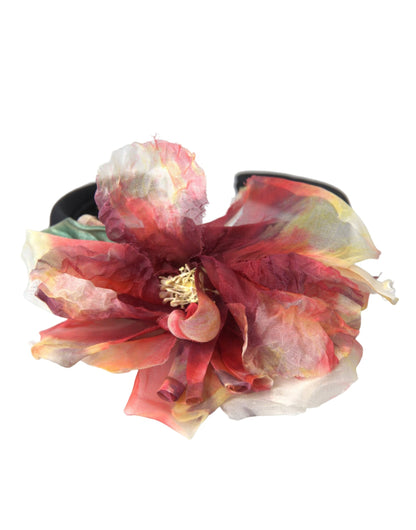 Dolce & Gabbana Rose Pink Silk Floral Black Tiara Women Hairband Diadem