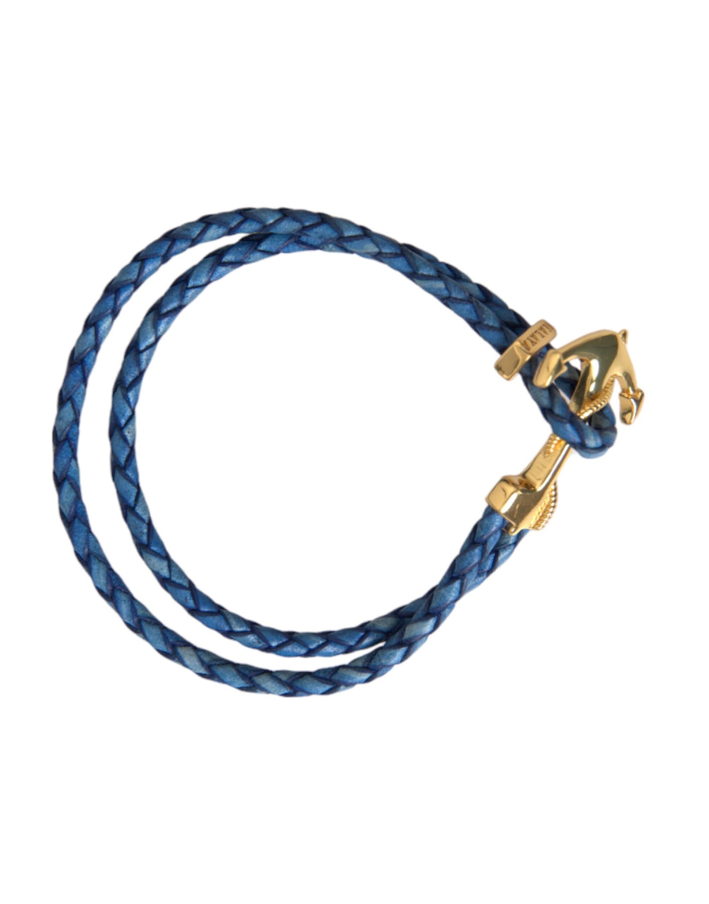 Nialaya Blue Gold Anchor 925 Silver Charm Bracelet Mens