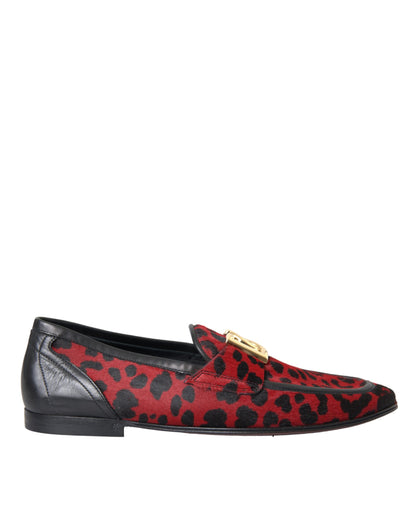 Dolce & Gabbana Red Black Leopard DG Loafers Formal Men Shoes