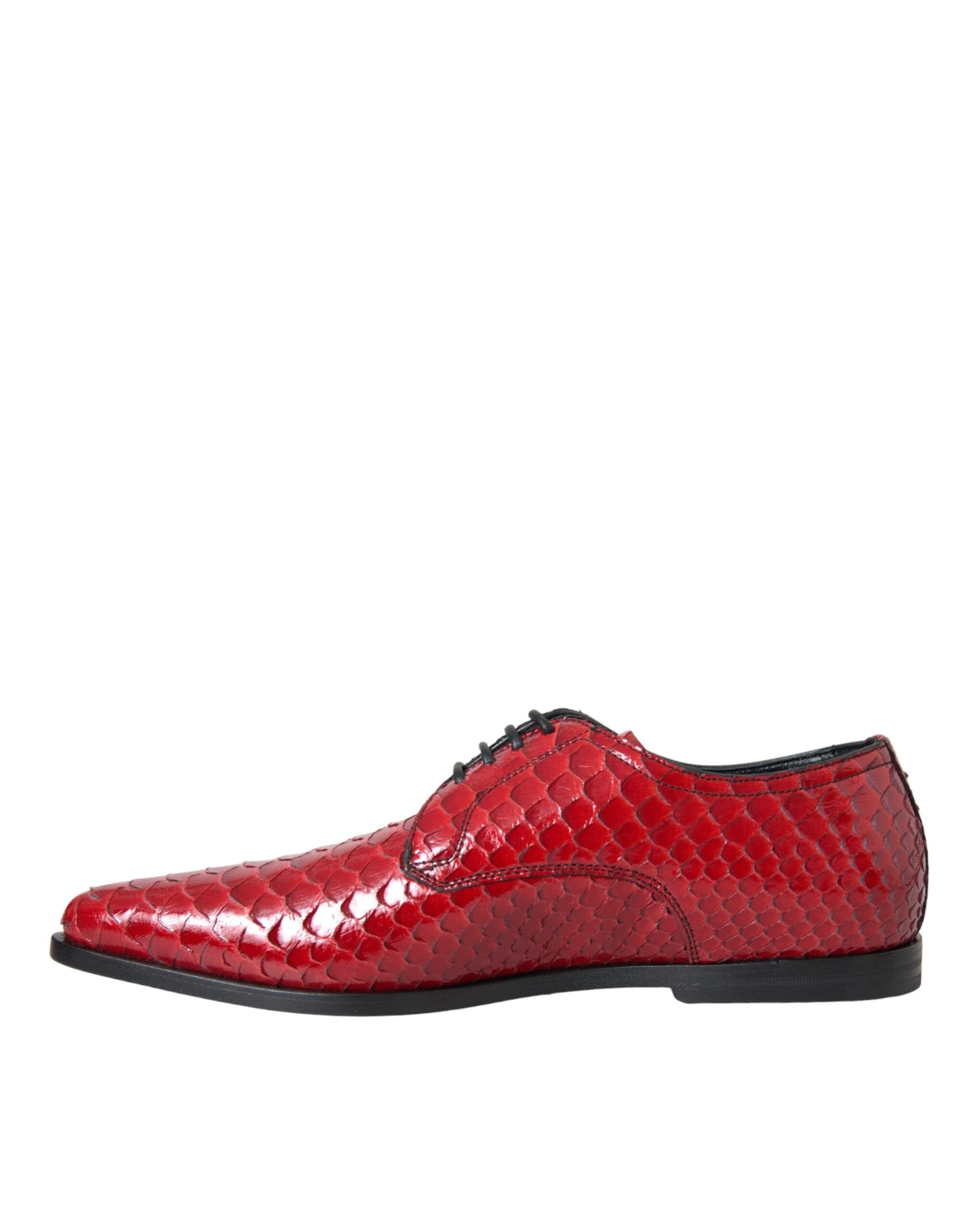 Dolce & Gabbana Red Textured Varnished Derby Men Formal Shoes