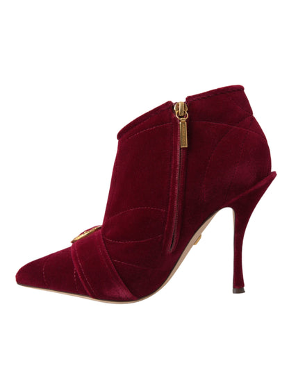 Dolce & Gabbana Dark Red Velvet Devotion Buckle Boots Shoes