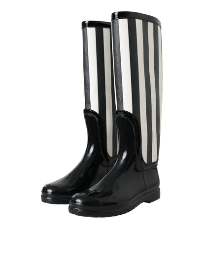 Dolce & Gabbana Black Rubber Knee High Flat Boots Shoes