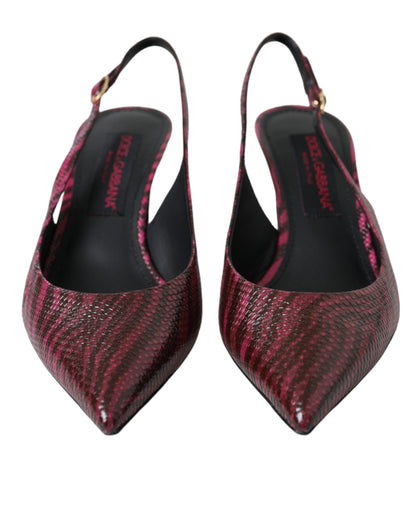 Dolce & Gabbana Maroon Zebra Leather Heels Slingbacks Shoes