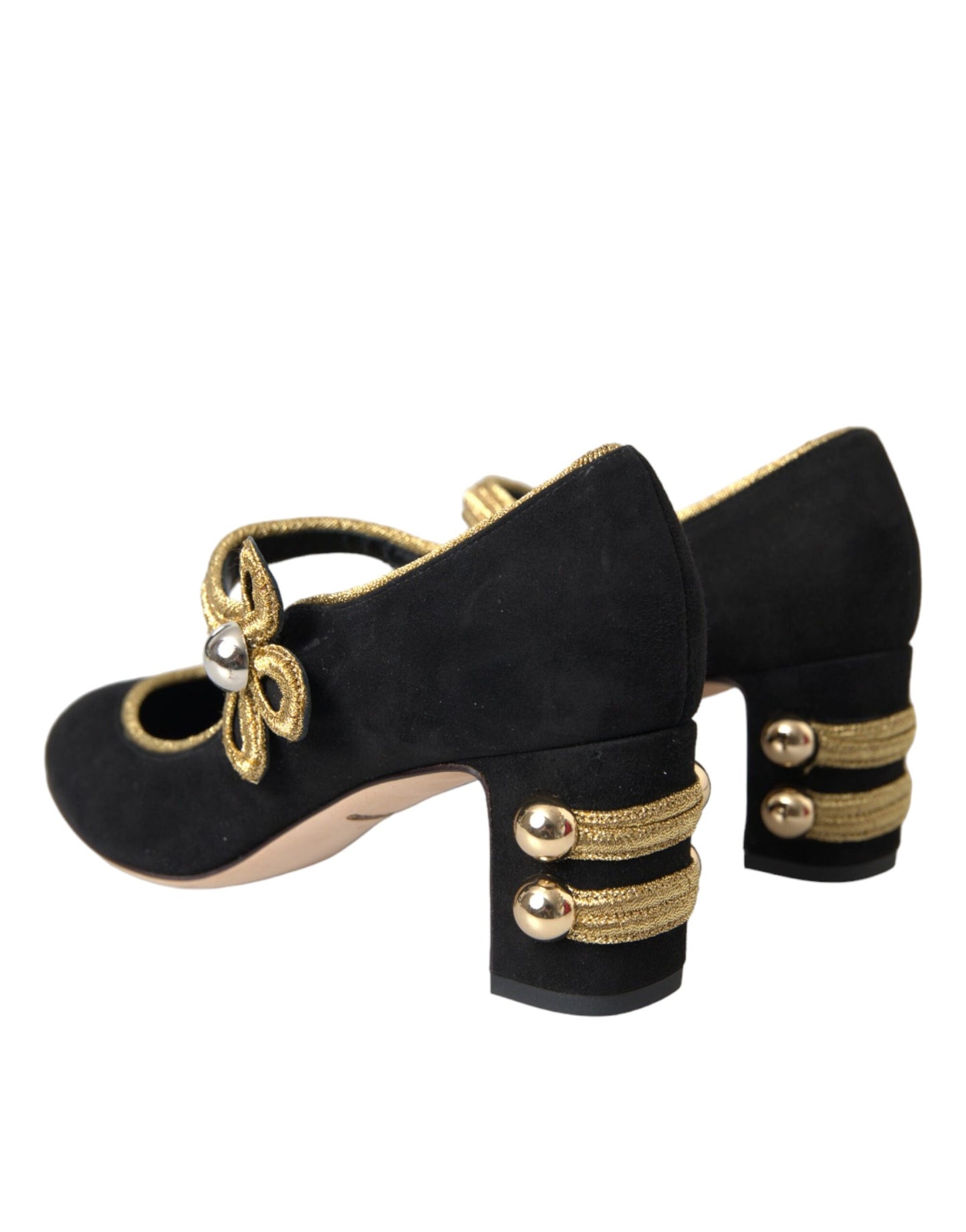 Dolce & Gabbana Black Suede Gold Mary Janes Heels Pumps Shoes