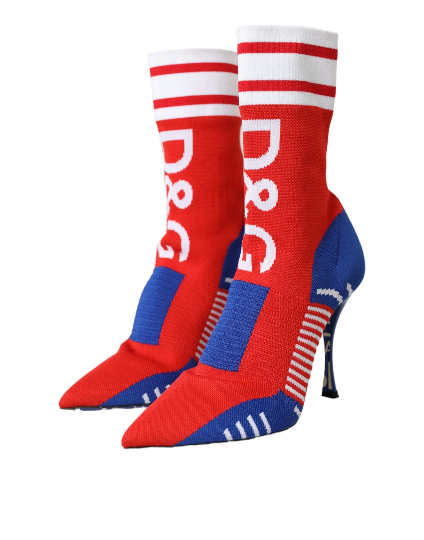 Dolce & Gabbana Red Blue Stretch Sock Style Ankle Boots Logo Shoes