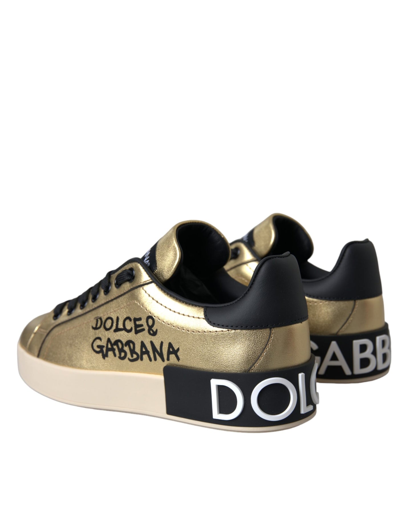 Dolce & Gabbana Gold Portofino Calf Leather Sneakers Women Shoes