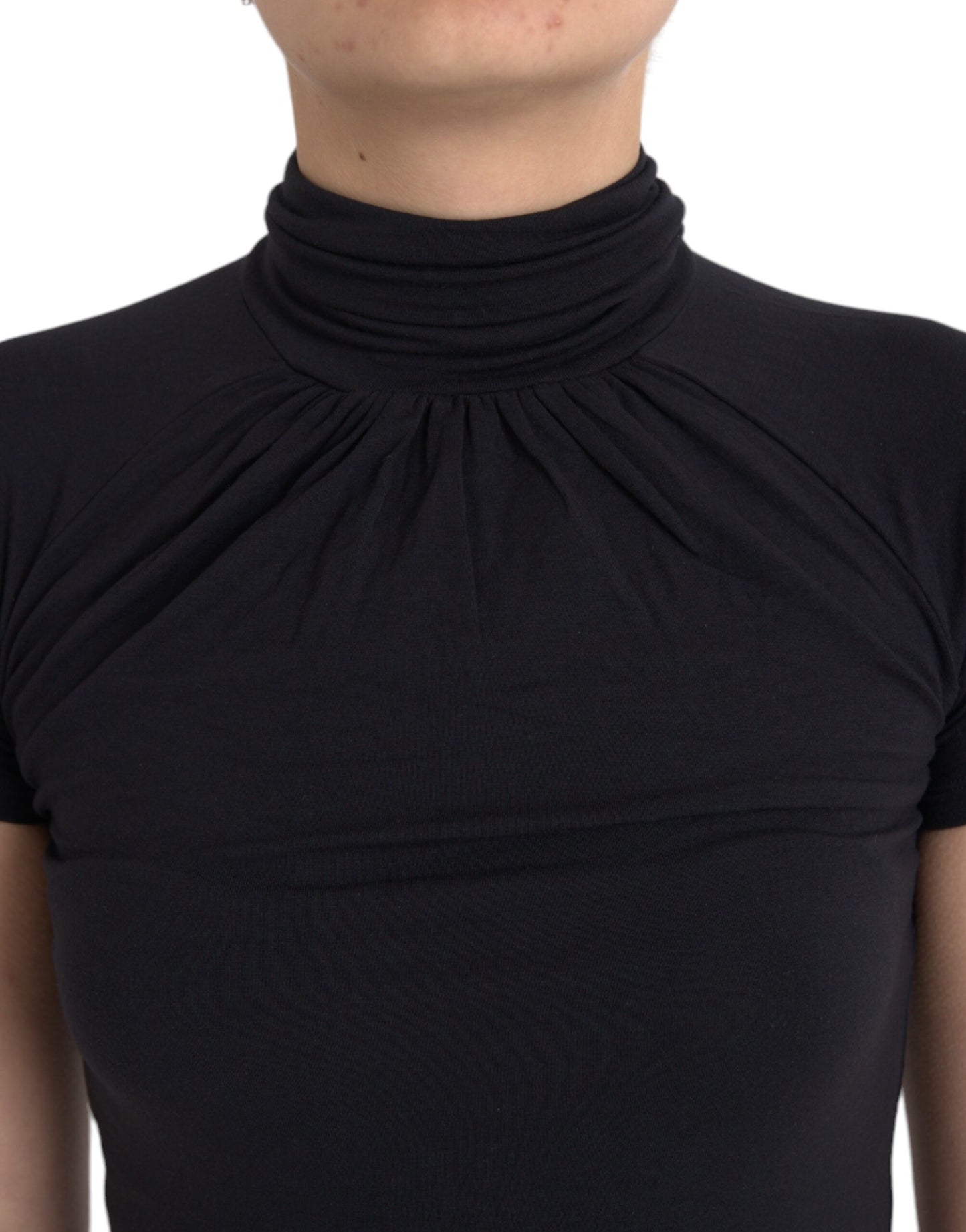 Costume National Black Turtleneck Viscose Short Sleeve Top