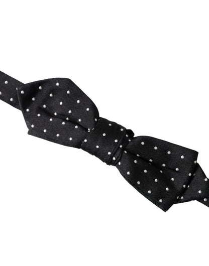 Dolce & Gabbana Black Silk Polka Dot Adjustable Neck Men Papillon Bow Tie