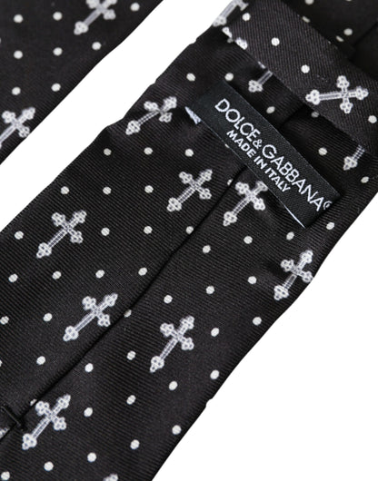 Dolce & Gabbana Black White Cross Silk Adjustable Tie