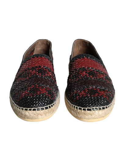 Dolce & Gabbana Black Maroon Woven Leather Buffalo Men Espadrille Shoes