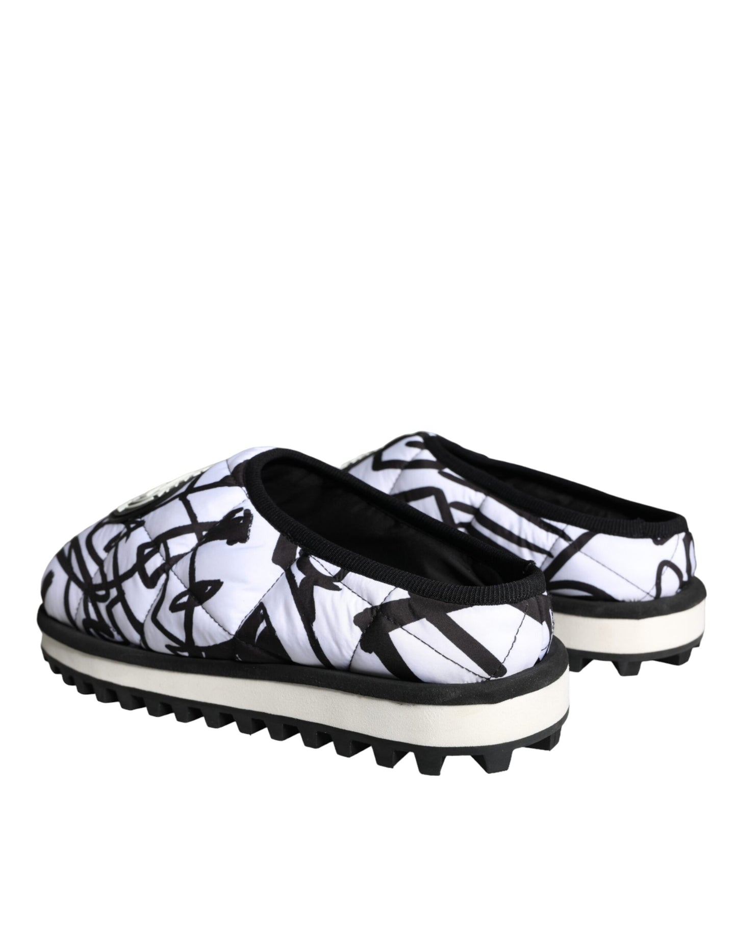 Dolce & Gabbana Black White Quilted Logo Sandals Slides Shoes