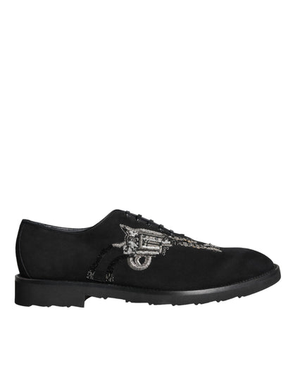 Dolce & Gabbana Black Suede Sicilia Lace Up Formal Shoes