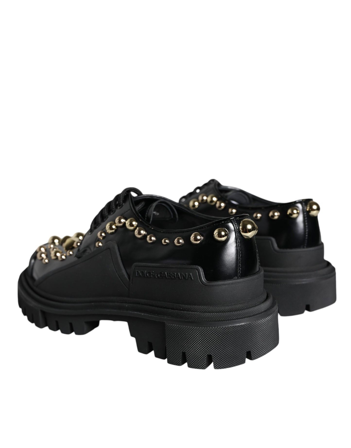 Dolce & Gabbana Black Leather Trekking Derby Embellished Shoes