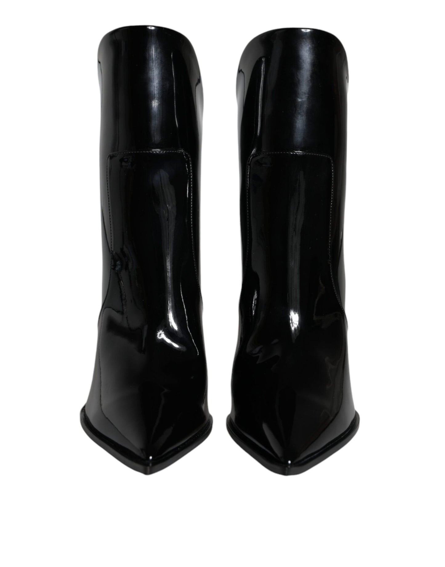 Dolce & Gabbana Black Patent Leather Pointed Ankle Boots Shoes