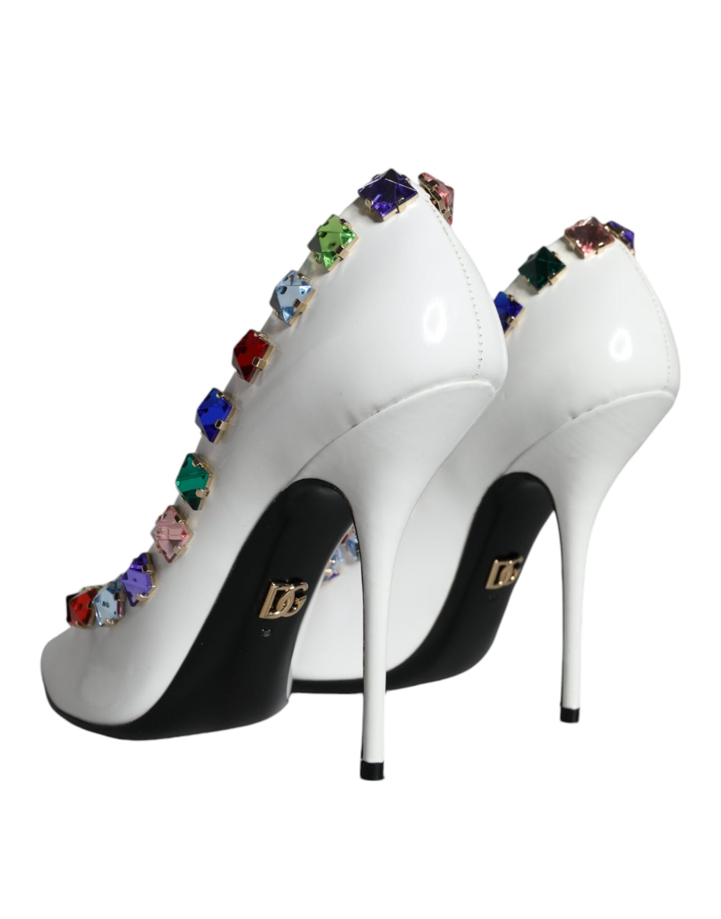 Dolce & Gabbana White Crystals Leather High Heels Pumps Shoes