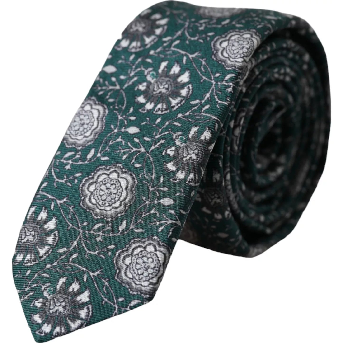 Dolce & Gabbana Green Floral Print Silk Adjustable Men Tie