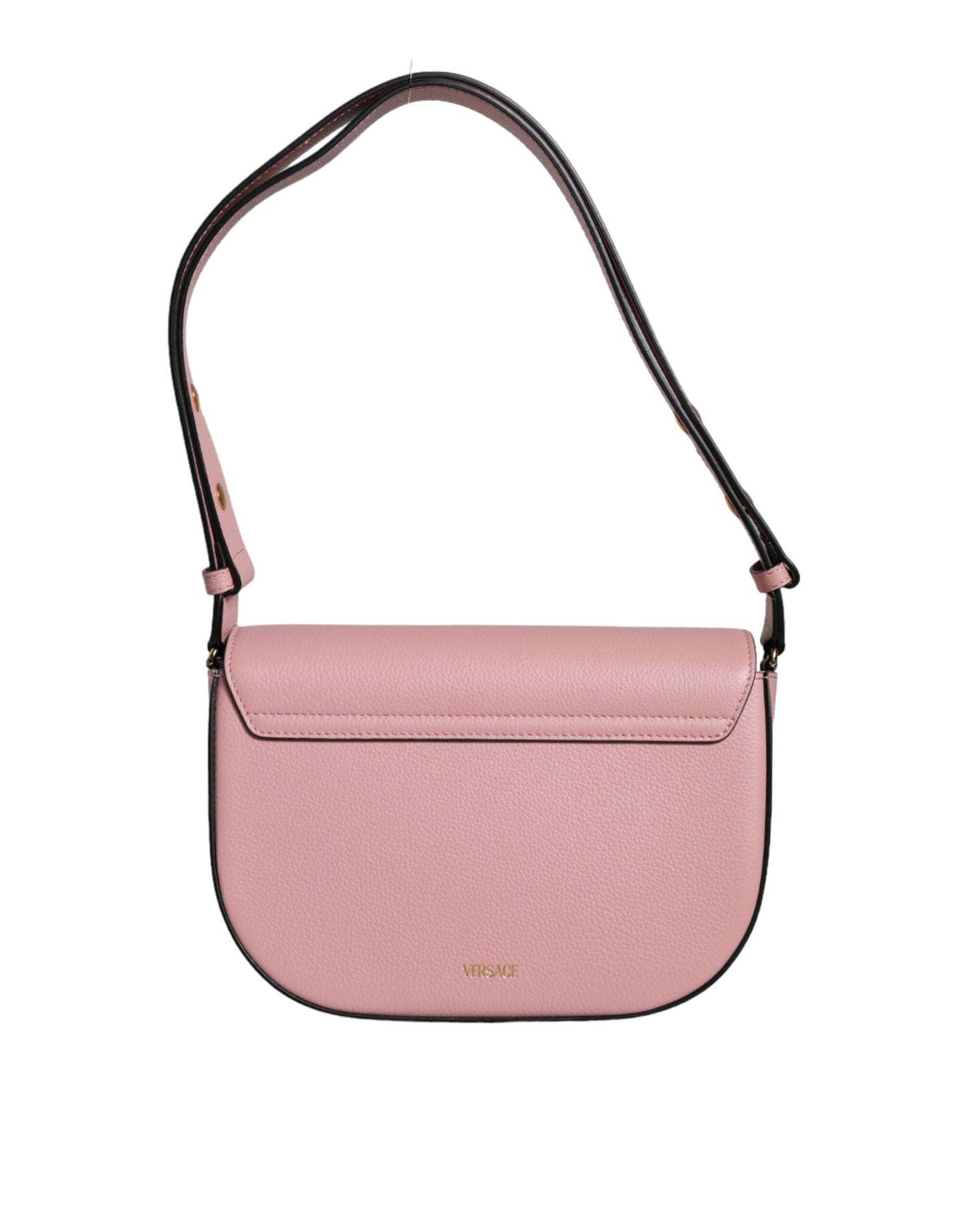 Versace Pink Grainy Calf Leather Logo Crossbody Shoulder Bag