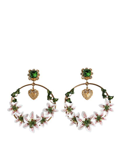 Dolce & Gabbana Gold Tone Brass Crystals Lily Resin Devotion Earrings