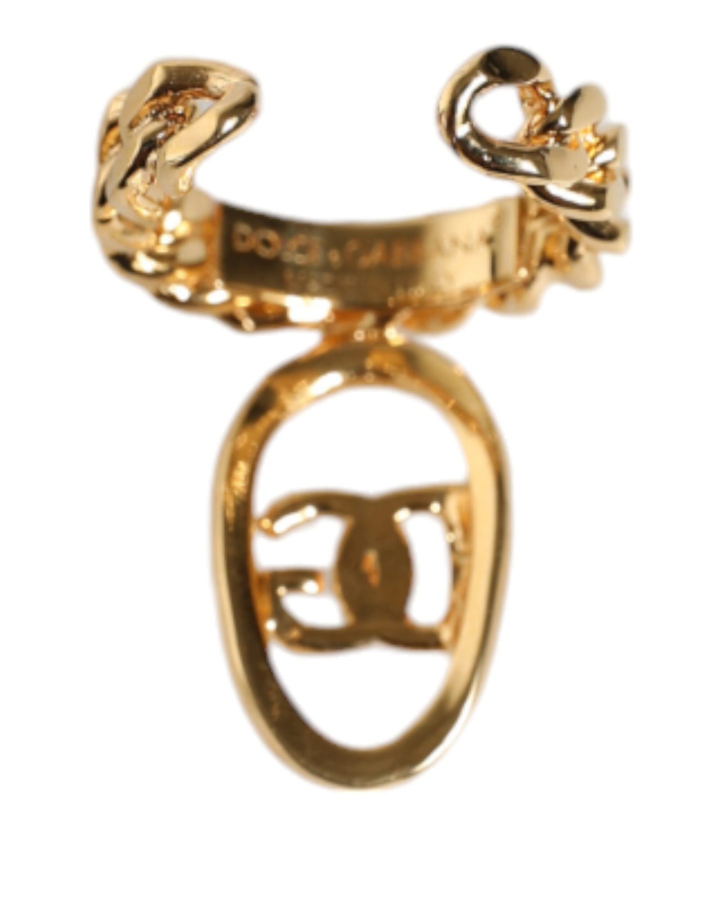 Dolce & Gabbana Gold Plated Open DG Logo Curb Chain Ring