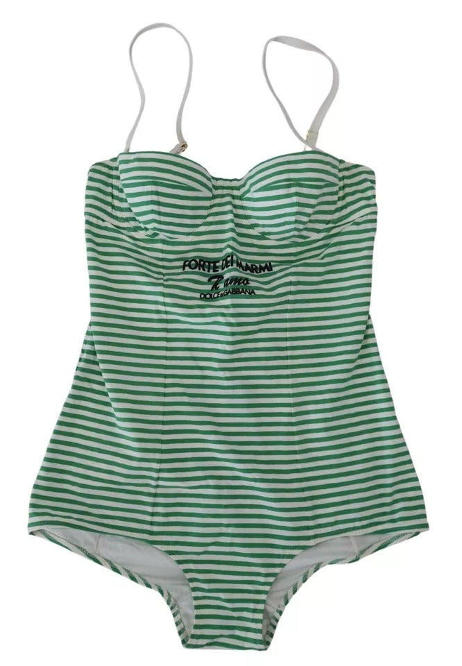 Dolce & Gabbana White Green Stripes One Piece Beachwear Swimwear