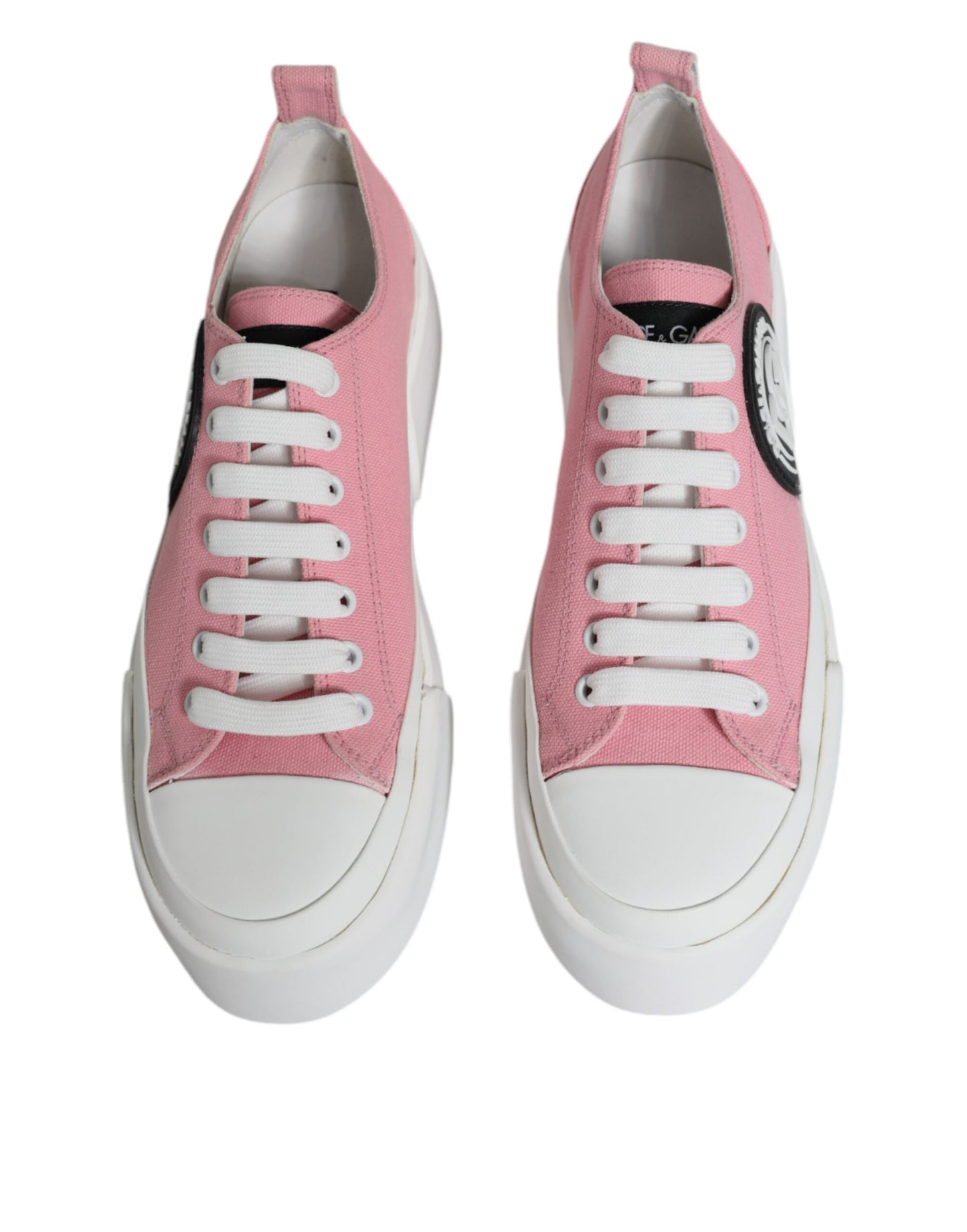 Dolce & Gabbana Pink White Canvas Logo Low Top Sneakers Shoes