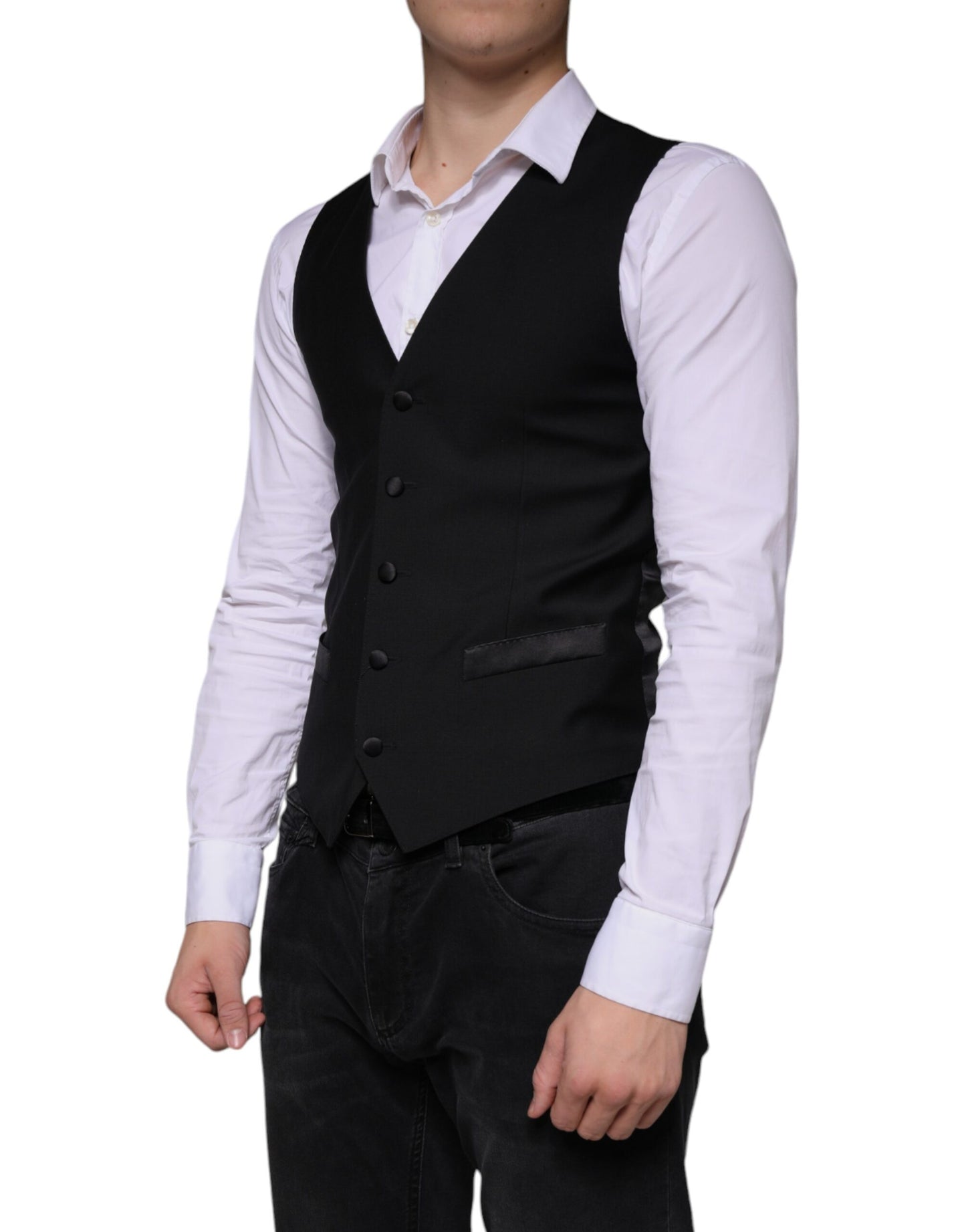 Dolce & Gabbana Black Wool Waistcoat Dress Formal Vest