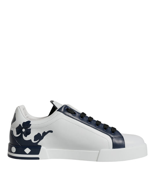 Dolce & Gabbana White Blue Leather Crown Milano Sneakers Shoes