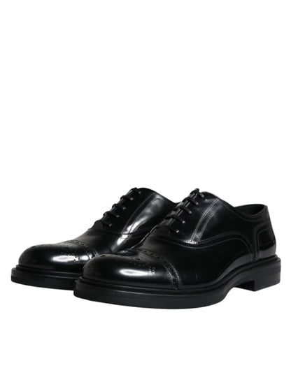 Dolce & Gabbana Black Leather Oxford Wingtip Men Formal Shoes