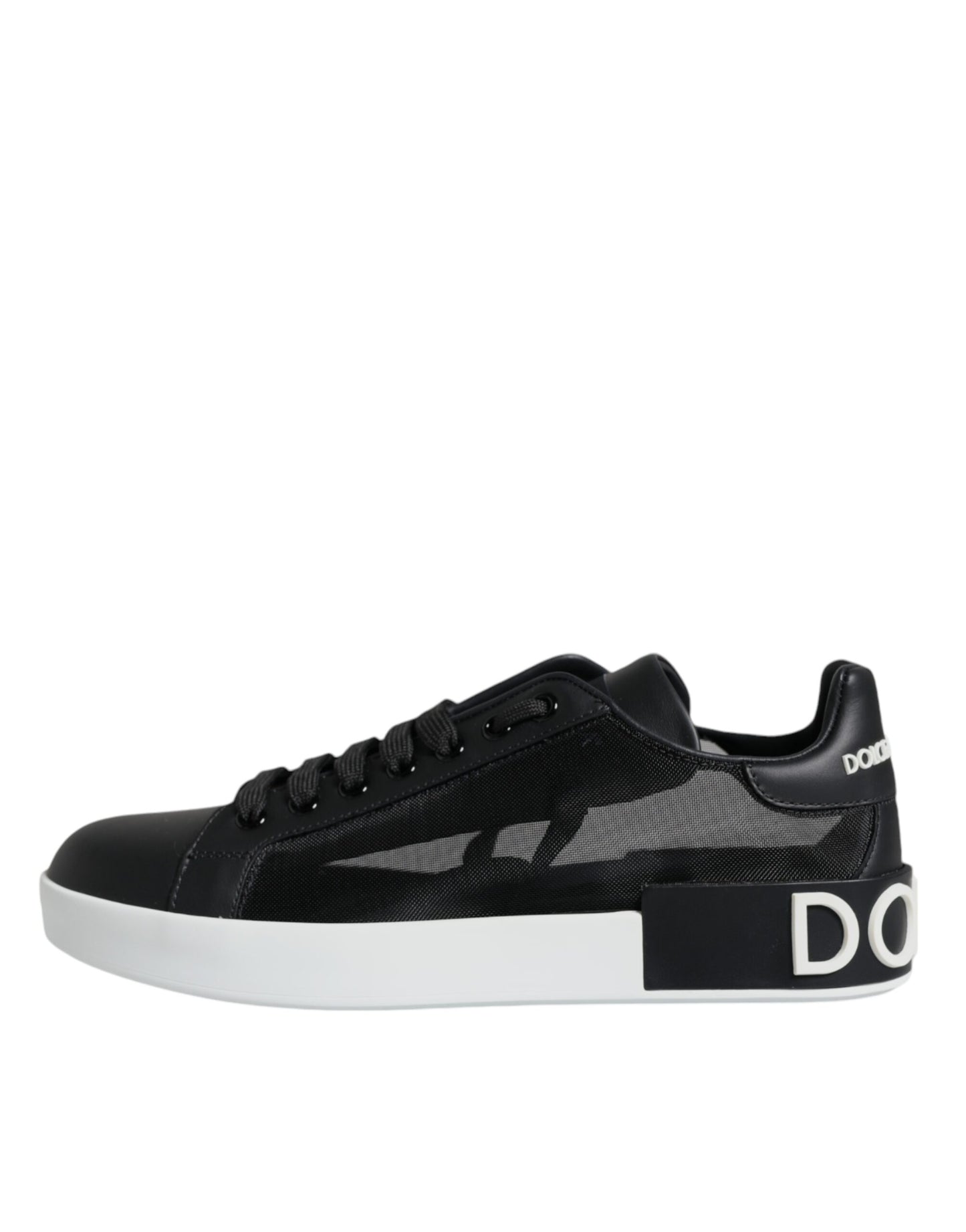 Dolce & Gabbana Black Calf Leather Portofino Sneakers Shoes