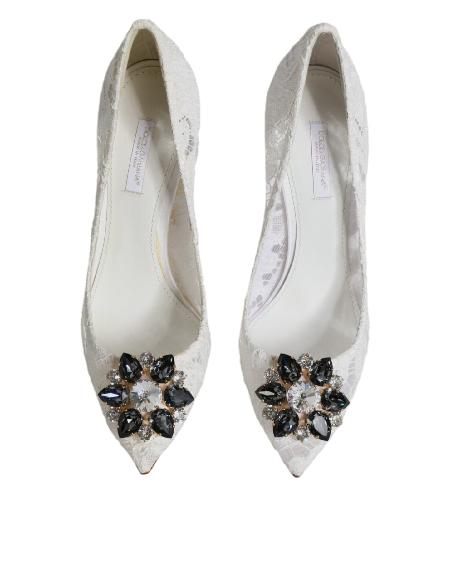 Dolce & Gabbana White Taormina Lace Crystal Heel Pumps Shoes