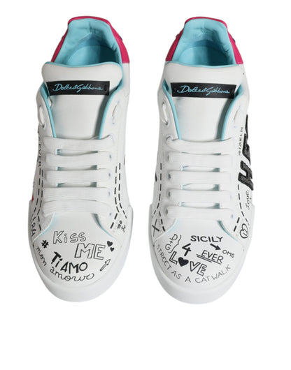 Dolce & Gabbana White Portofino Leather Low Top Sneaker Shoes