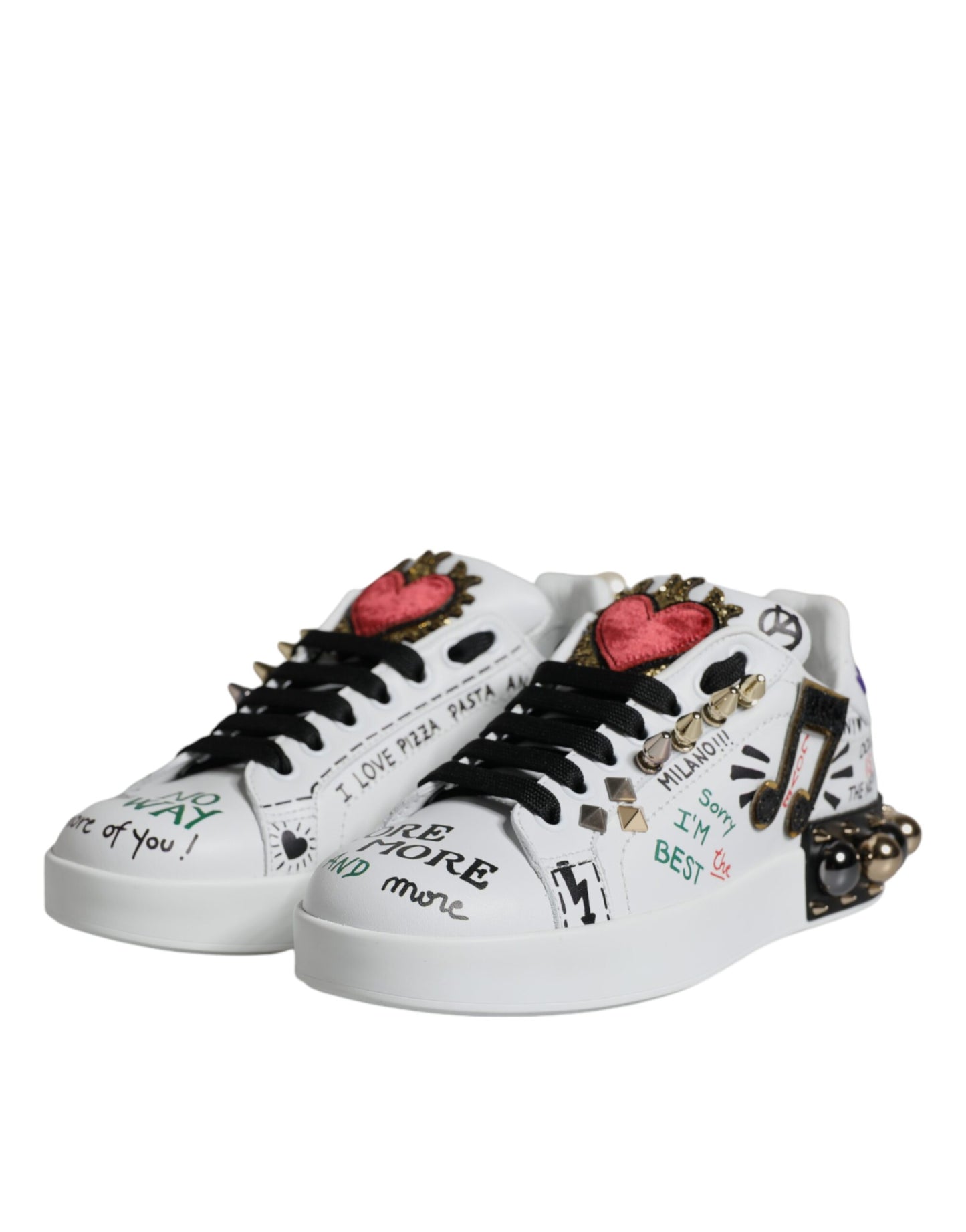 Dolce & Gabbana White Heart Studded Low Top Sneakers Shoes