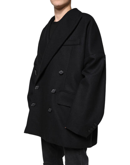 Dolce & Gabbana Black Wool Double Breasted Men Coat Jacket