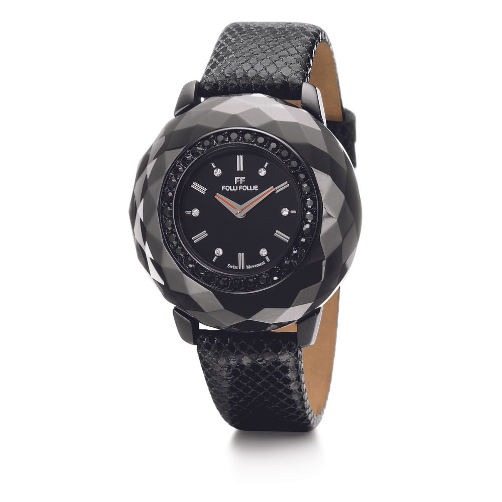 Folli Follie Black Leather Watch