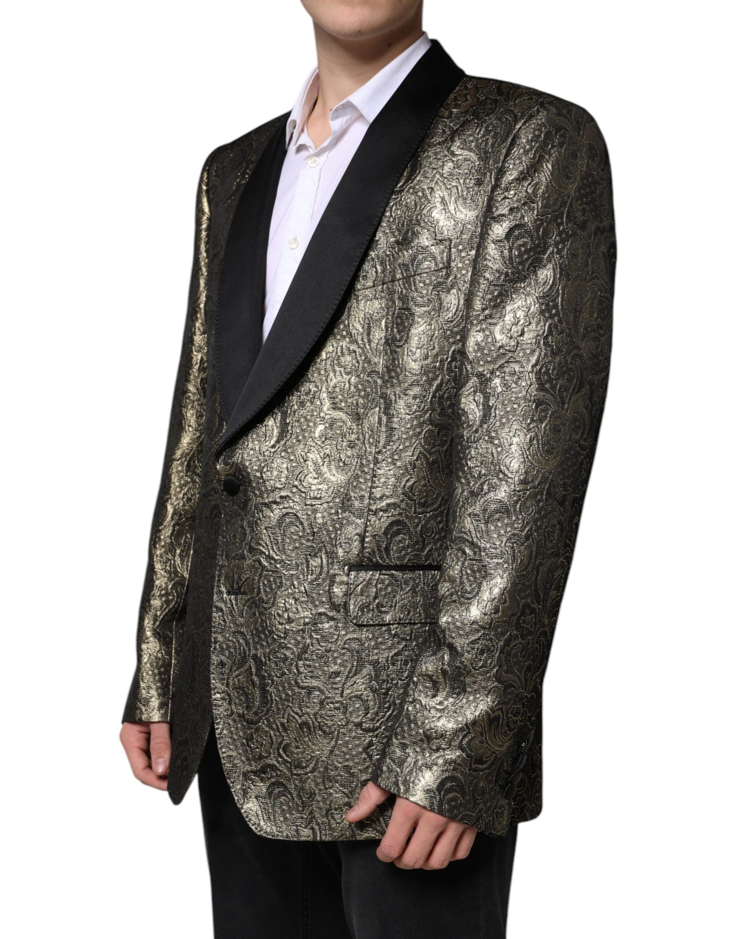 Dolce & Gabbana Gold SICILIA Jacquard Single Breasted Coat Blazer