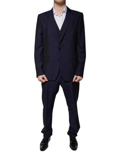 Dolce & Gabbana Dark Blue Wool 3 Piece Slim Fit Formal Suit