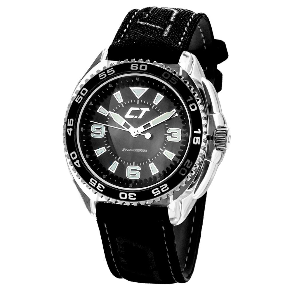 Chronotech Black Leather Watch