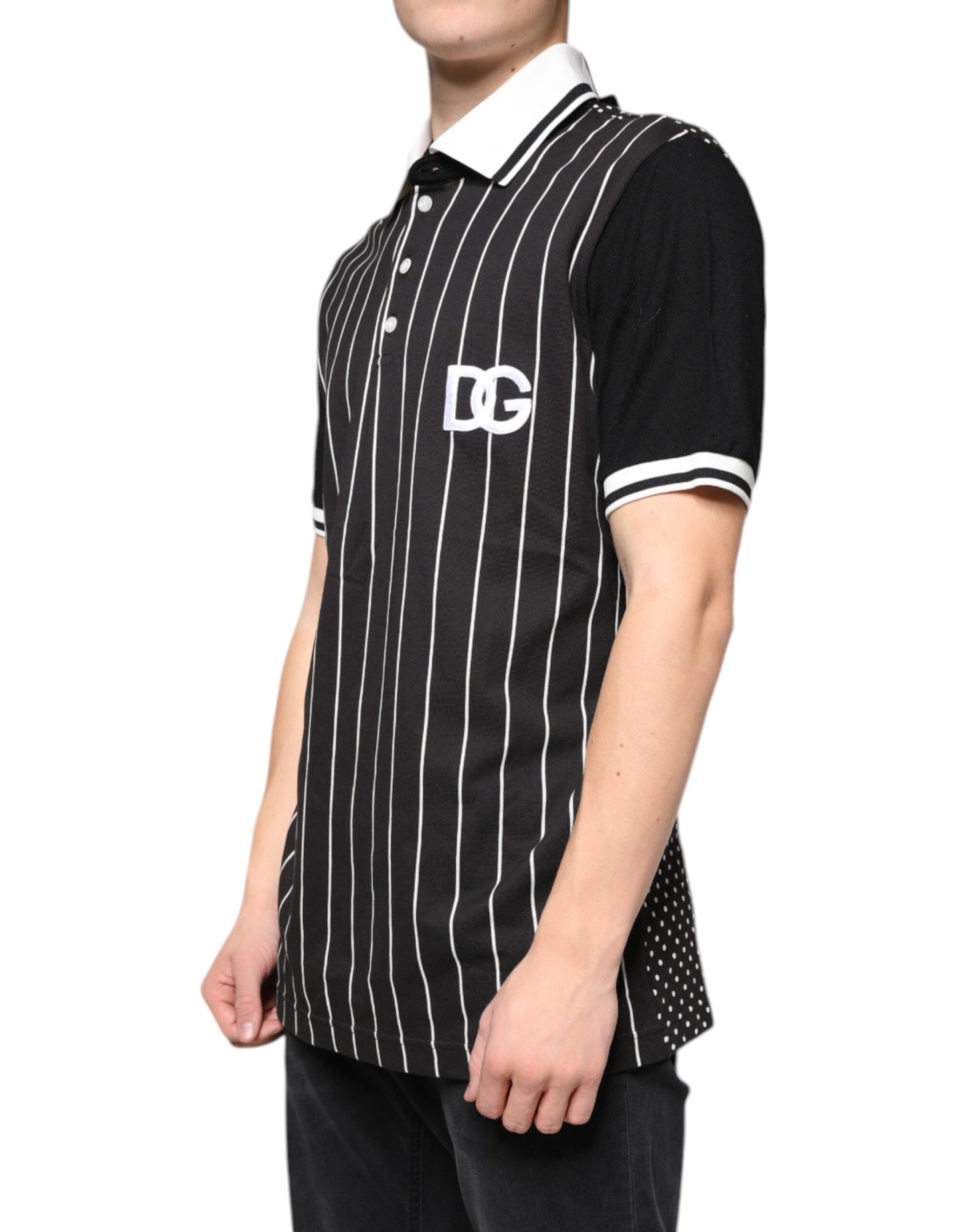 Dolce & Gabbana Black White Stripes Collared Polo T-shirt