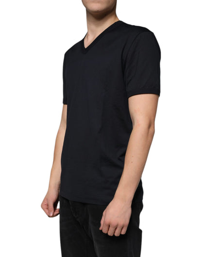 Dolce & Gabbana Black Logo Cotton Vneck Short Sleeve T-shirt