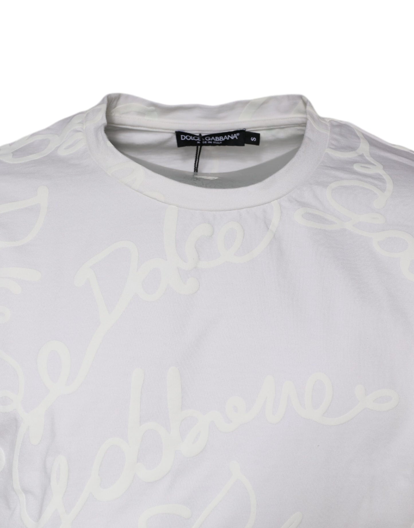 Dolce & Gabbana White Logo Print Cotton Crew Neck T-shirt